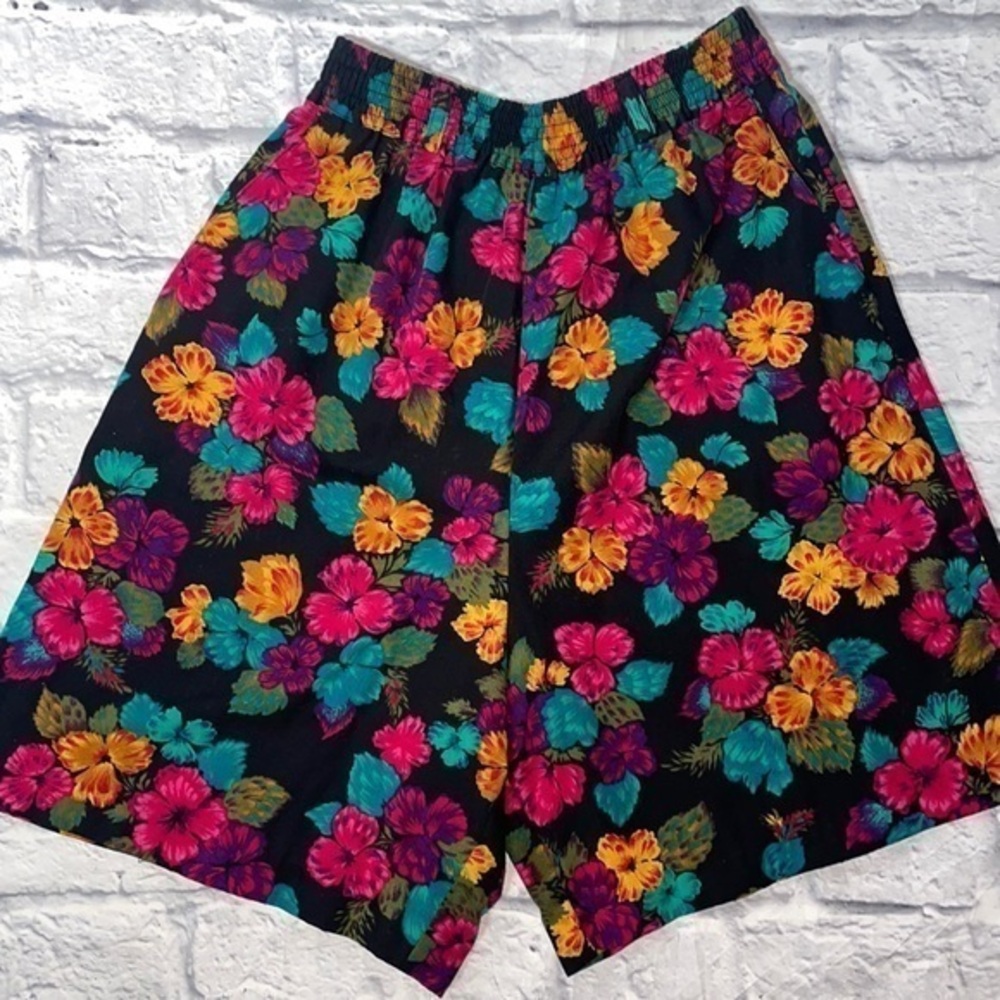 Vintage Cristin Stevens Elastic Waist Boho High Rise Bold Floral Pattern Shorts